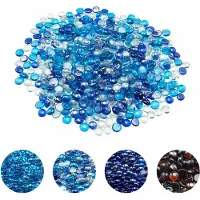 Vevor Brannglass, 10 lbs / 4,5 kg røykfrie og peissteiner, 3/4-tommers / 19,05 mm reflekterende bålsteinsglassperler, høyglans steinlandskap for bålbord, koboltblå + karibisk blå + klar