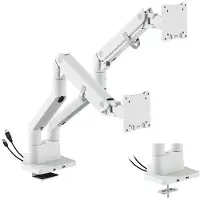 Dutzo Skjermholder for 2 skjermer (24" - 45") - Heavy Duty Deluxe med USB A & C-porter - Hvit