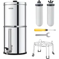 Vevor gravitasjonsmatet vannfiltersystem, 2,25G 304 rustfritt stål vannfiltreringssystem for benkeplate, reduserer bly og opptil 99 % klor, med 2 keramiske karbonfiltre, vannivåkran, stativ