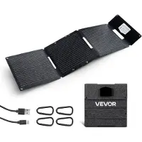 Vevor 30W sammenleggbar solcellepanellader, 16BB N-type monokrystallinsk solcellepanel 24 % effektivitet, ultralett bærbar med USB-A-, USB-A (QC3.0)- og Type-C-porter for camping, backpacking, telefon
