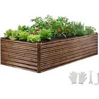 Vevor Galvanisert hevet hagebed, 240 x 120 x 62 cm, Rektangulær metallplantekasse utendørs, Bunnløs hevet plantekasse med hansker, Alu-sink, for dyrking av blomster og grønnsaker, dyp trestruktur