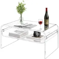 Vevor akryl salongbord, 2-etasjes senterbord med oppbevaringshylle, moderne rektangulært akryl salongbord, ideelt for spisestue, kjøkkenøy, restaurant, kontor, 50 x 80 x 38 cm (klar)