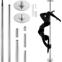 Vevor Profesjonell Dansestang, Bærbare Dansestenger, 225-280 cm, Sølv, Avtakbare Treningsstenger for Fitness, Justerbar Høyde, 45 mm Kraftig Stål, Spinning og Statisk, 180 kg Kapasitet