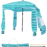 Vevor strandcabana, 1,83 x 1,83 m strandtak med sidevegg, UPF 50+ beskyttelse, enkelt å sette opp cabana-telt med sandlommer, bærbar skyggefull parasoll for hele familien, venner, grønne striper