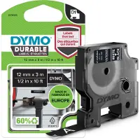 Dymo Tekstbånd, Durable D1, 12 mm x 3 meter, hvit/svart
