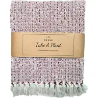Home-tex Bomullspledd - 100% resirkulert bomull - 130x180 cm - Hvit med rødt mønster