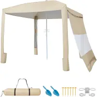Vevor Strandcabana, 2,4 x 2,4 m strandbaldakin med sidevegg, UPF 50+ beskyttelse, enkelt oppsett, cabana-telt med sandlommer, justerbar høyde, bærbar skygge, solskjerming, parasoll for familie og venn