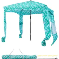 Vevor Strandcabana, 1,83 x 1,83 m strandtak med sidevegg, UPF 50+ beskyttelse, enkelt oppsett, cabana-telt med sandlommer, stor, bærbar skygge, solskjerm, utendørs parasoll for hele familien og venner