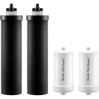Vevor vannfilterutskiftning, renseelementer, utskiftingsfiltre, gravitasjonsvannfiltersystem, kompatibel med de fleste merker, pakke med 4 (2 aktivkullfiltre + 2 defluoreringsfilter)