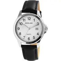 Excellanc herreklokke med reim i kunstskinn / armbåndsur – svart/sølv