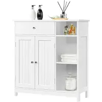 24hShop Baderomsskap 75×30×80 cm / frittstående skap med skuff og justerbare hyller / gulvskap til badet – Hvit