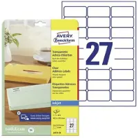 Avery Address Labels - Gjennomsiktig - 63.5 x 29.6 mm 675 etikett(er) (25 ark x 27 adresselapper