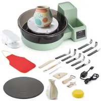 Vevor Keramikkdreie for voksne, 36 og 28 cm dreieskiver, 450 W elektrisk bordplate keramikkdreie med fotpedal, 30–300 o/min justerbar hastighet, avtakbar kum, for nybegynnere, DIY leirekunst, grønn