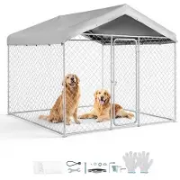Vevor utendørs hundebur, 2,3 x 2,3 x 2,15 m stort hundebur med sikker lås, utendørs hundeinnhegninger med UV-bestandig og vanntett taktrekk, kraftig bur for store hunder
