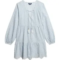 Superdry for woman. W8011914A Tiered mini-dress with blue embroidery (L), Casual, Cotton, Long sleeve