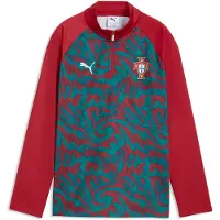 Puma Portugal Warmup Quarter-Zip Top Youth, Football, Club Red/Green Lagoon, 15-16Y