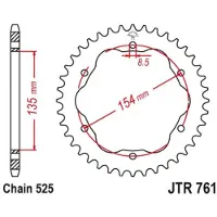 JT Sprockets 525 Jtr761.39 Steel Bakre Tannhjul