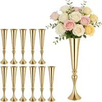 Vevor 12 stk. bryllupsblomstervase, 55 cm høye trompetblomsterborddekorasjoner, bankettvaser enkel installasjon, galvanisert allsidig arrangementstativ for festarrangementer hjemmedekor mottakelse, gu