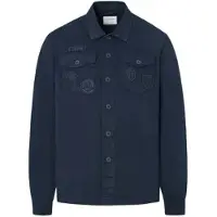 Silbon for man. S261030102314 Navy patched overshirt (M), Casual, Cotton, Long sleeve