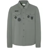 Silbon for man. S261030102315 Grey patched overshirt (XL), Casual, Cotton, Long sleeve
