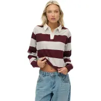 Superdry for woman. W6012175A Polo Stripe Rugby grey, burgundy (S), Casual, Cotton, Long sleeve