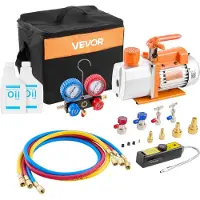 Vevor AC vakuumpumpe og målersett, 7 CFM 198 L/min, totrinns roterende lamell HVAC-vakuumpumpe, A/C-manifoldmålersett, for R134a R22 R410a, med lekkasjedetektorbæreveske, for HVAC-klimaanlegg i bil