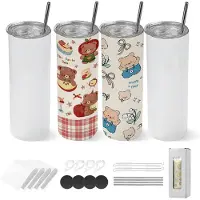 Vevor sublimeringsglass, 4-pakning, 591 ml tynne, rette glass i bulk, sublimeringskopper i rustfritt stål med lokk og sugerør, dobbeltvegget isolert glass, for personlig tilpasning