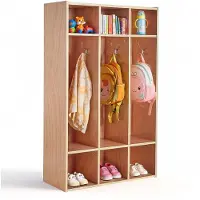 Vevor 3-seksjoners barnegarderobe, oppbevaringsboks i tre for småbarn med 6 kroker og sklisikker matte, moderne barnegarderobebokser med 6 små åpne oppbevaringsbokser for hjem, barnehage, barnehage, n