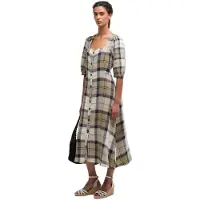 Barbour for woman. LDR1014 Brown Ballina Midi Dress (S), Casual, 3/4 Sleeve, Lyocell