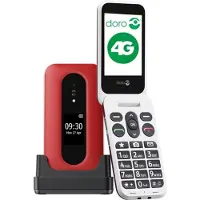 Doro Leva L30 4G, klappetelefon med store taster, rød-hvit