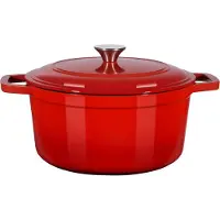 Vevor emaljert støpejernsgryte, 5,7 l gryte med lokk og doble håndtak, kraftig og slitesterk kokepanne, kompatibel med induksjon opptil 260 ℃, for braisering, gryteretter, steking, brødbaking, rød