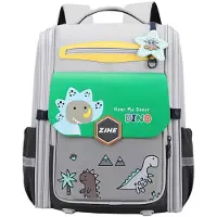Lean skolesekk med dinosaurer, brystrem grå grønn 21L 39cm (22008)