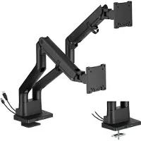 Dutzo Skjermholder for 2 skjermer (24" - 45") - Heavy Duty Deluxe med USB A & C-porter - Svart
