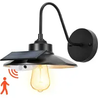 Vevor Solcelledrevet utendørs låvelampe, 3 lysmoduser og bevegelsessensor, 1-pakning svanehalslampe, bondegårdslignende vegglampe, kompatibel med E26-pære, vanntett for veranda, hus, inngangsparti, ga