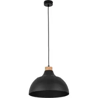 TK Lighting Hengelampe Kaitt, svart, Ø 34 cm, detaljer i tre