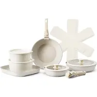 Vevor 17-delers gryte- og pannesett, nonstick, kokekar med avtakbart håndtak, plassbesparende induksjonssett, kokekarsett til RV-kjøkken, med steking, saus, sauté, lokk i herdet glass, ovnssikker, hvi
