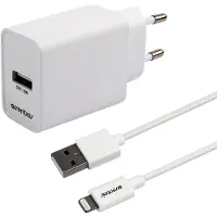 Essentials USB-lader 12W MFI med USB til Lightning-kabel - hvit