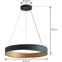 LUCANDE LED-hengelampe Daelor, svart/tre, CCT, dimbar