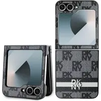 DKNY rutete mønster trykt striper etui for Samsung Galaxy Z Flip 6 - svart