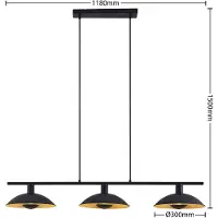 LINDBY hengelampe Narisara, 118 cm, E14, 3 lyskilder, svart-gull