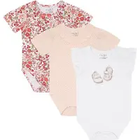 Hust & Claire Body k/e - 3-pack - Bella - Hvit/Rosa m. Blomste - - 68 - Kortermet body
