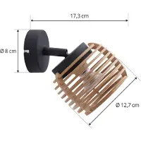 LINDBY vegglampe Ediz, GU10, svart, tre, Ø 12,7 cm