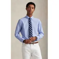 Ralph Lauren for man. 710P03861003 Fil-à-fil Classic Fit blue shirt (M), Casual, Cotton, Long sleeve