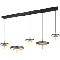 TRIO LED-hengelampe Keaton, svart/gullfarget 140 cm CCT, 5 lyskilder