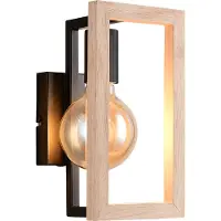 Reality Vegglampe Bano, tre/svart, høyde 25 cm, metall, E27