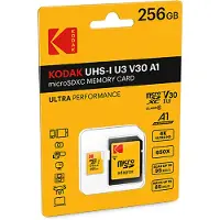 Kodak MicroSDXC Class 10 UHS-I U3 256 GB / microSD-minnekort for 4K-video / flashkort til mobiltelefon og kamera