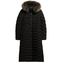 Superdry for woman. W5011790A Long Hooded Jacket with Faux Fur Trim Fuji Black (XS), Casual, Recycled Polister, Sustainable