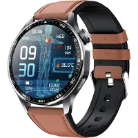 INF Smartklokke med EKG, pulsmåler, blodtrykksmåler og skritteller Black and Brown Leather strap