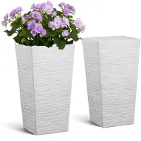 Vevor høye plantekasser, sett med 2, 580 mm store utendørs koniske plantekasser for utendørs inneplanter, veranda plast moderne blomsterpotter med hjul, innerpotte og dreneringshull for terrasse, hage