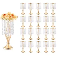 Vevor 20 stk. 43 cm/16,9 tommer høy krystallblomsterstativ til bryllup, metallvase til bryllupssenter, gullblomsterholdere til blomsterutstilling, til bord, bryllupsmiddag, seremoni, bursdagsarrangeme